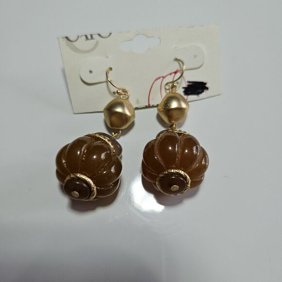 Cato Gold Tone Chunky Tan Beaded Dangling Earrings - Picture 14 of 14